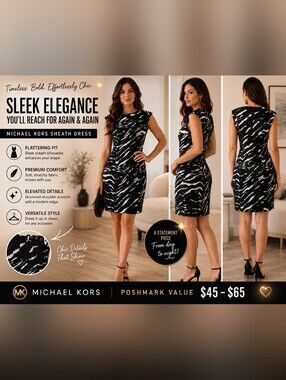 Michael Kors Black & White Zebra Print Cap-Sleeve Sheath Dress